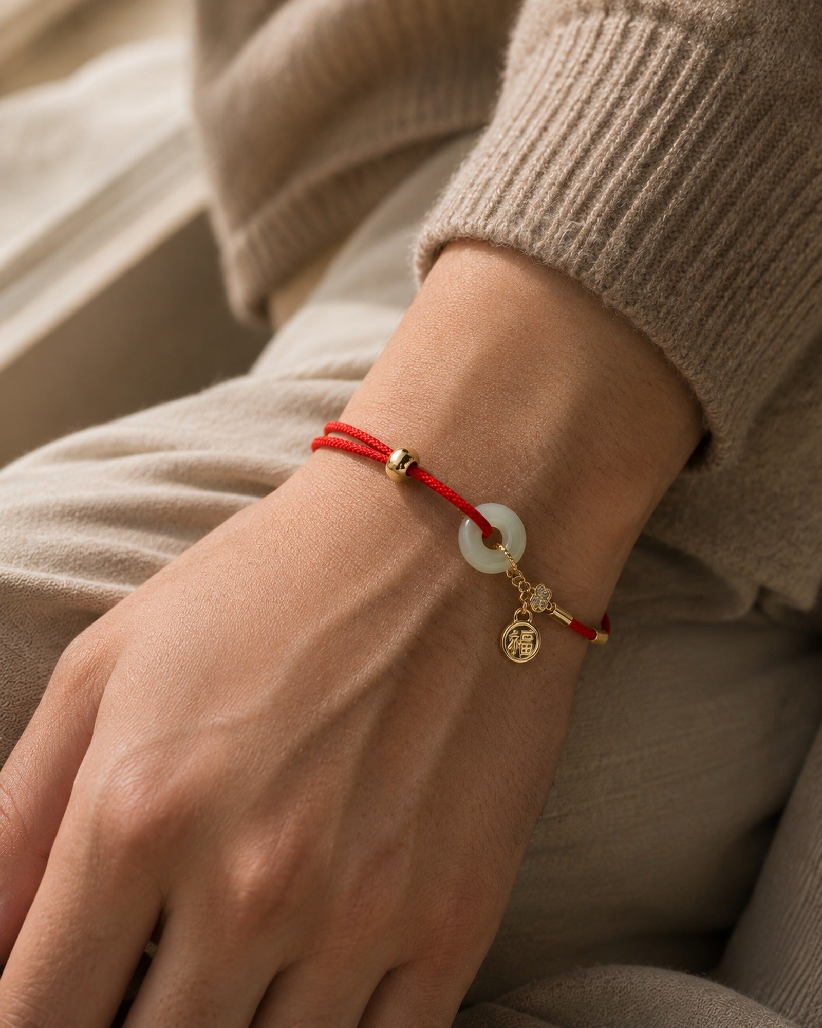 Hetian Jade Peace Buckle Bracelet worn