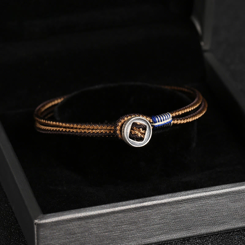 925 Sterling Silver Handmade Button Protection Weave String Bracelet