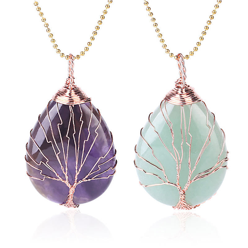 Natural Quartz Crystal Tree Of Life Healing Energy Necklace Pendant