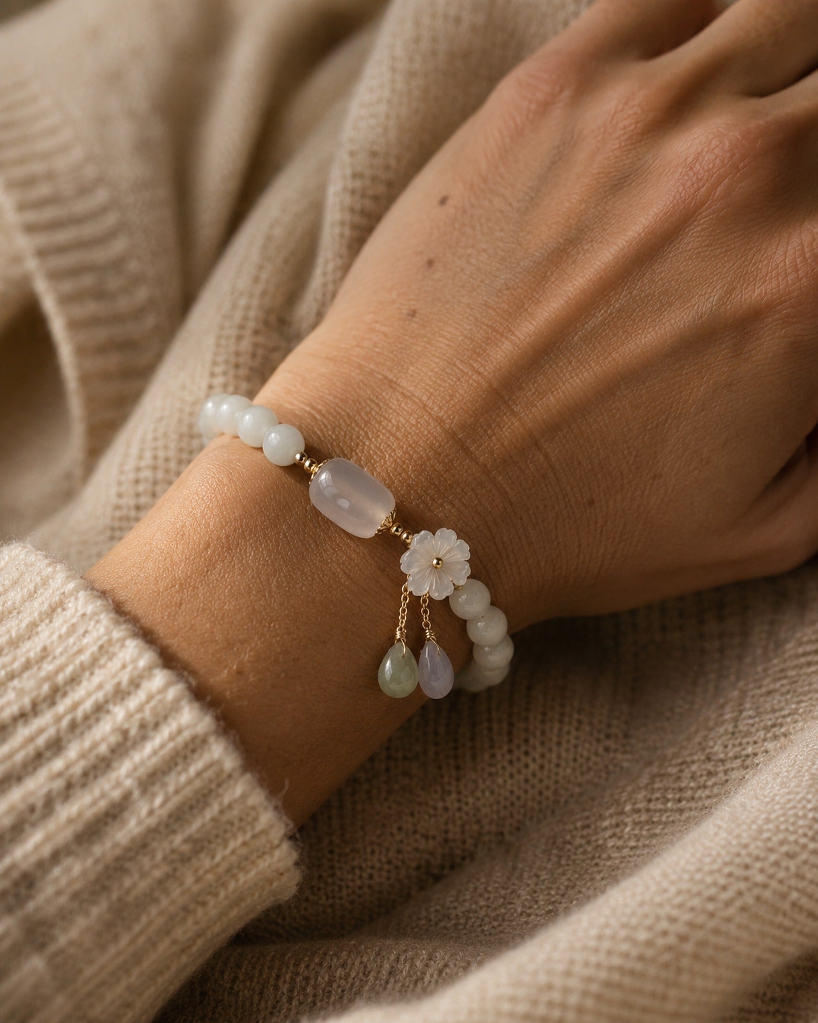 White Jade Bracelet worn