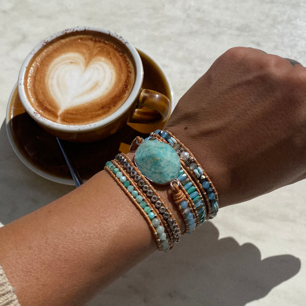 Harmony of Amazonite Bracelet - Leather Wrap