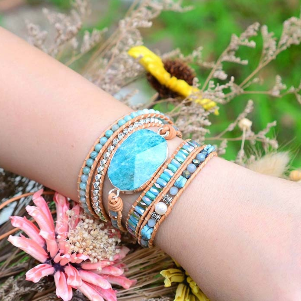 Harmony of Amazonite Bracelet - Leather Wrap