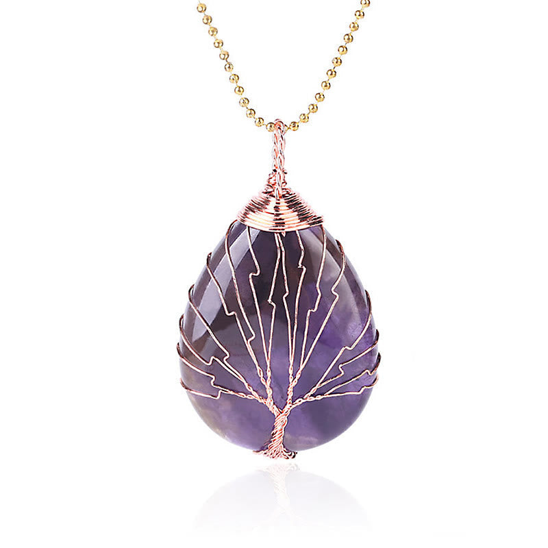 Natural Quartz Crystal Tree Of Life Healing Energy Necklace Pendant