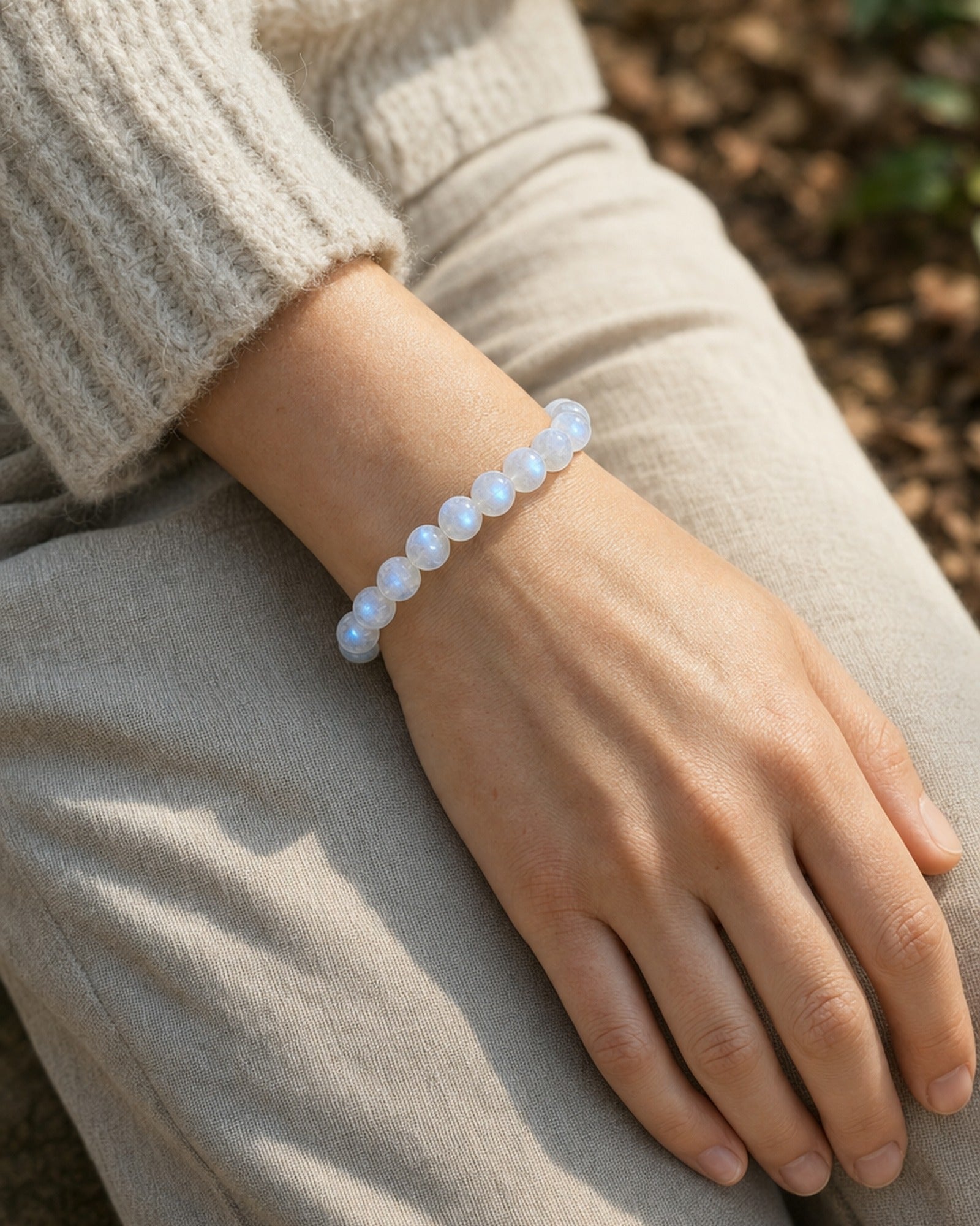 Moonstone Bead Bracelet worn