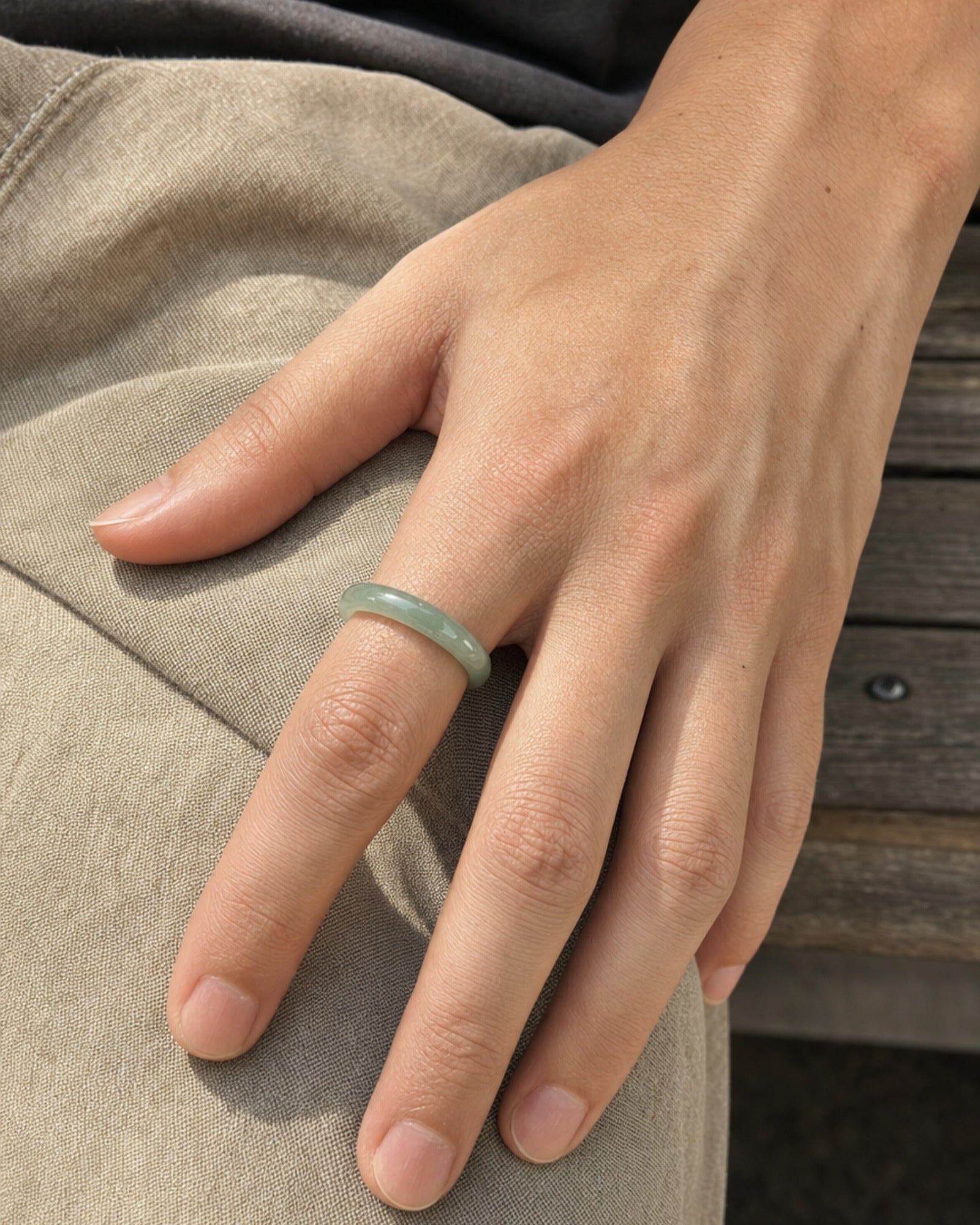Jade Band Ring worn