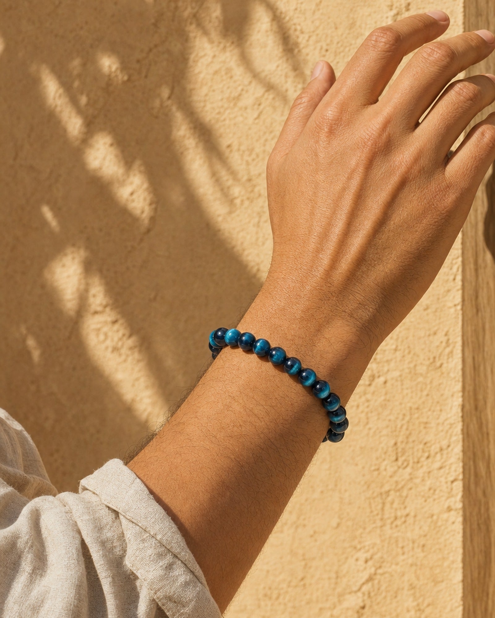 Blue Tigers Eye Bracelet worn