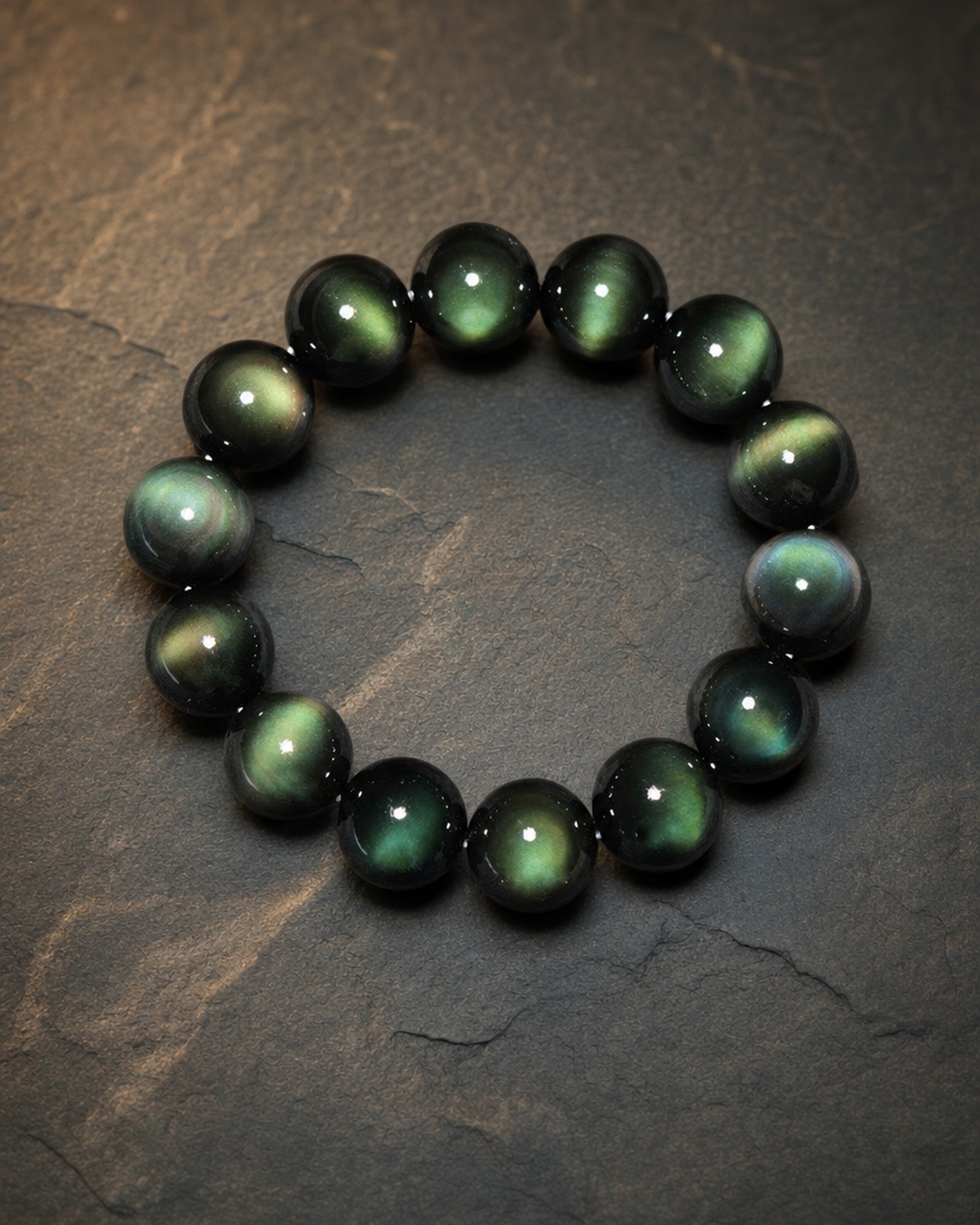 Green Eye Obsidian Bracelet setting
