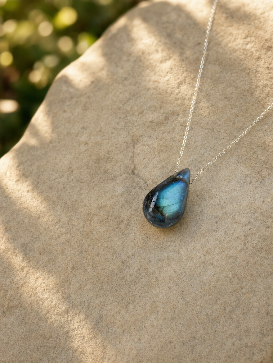 Labradorite Teardrop Necklace setting