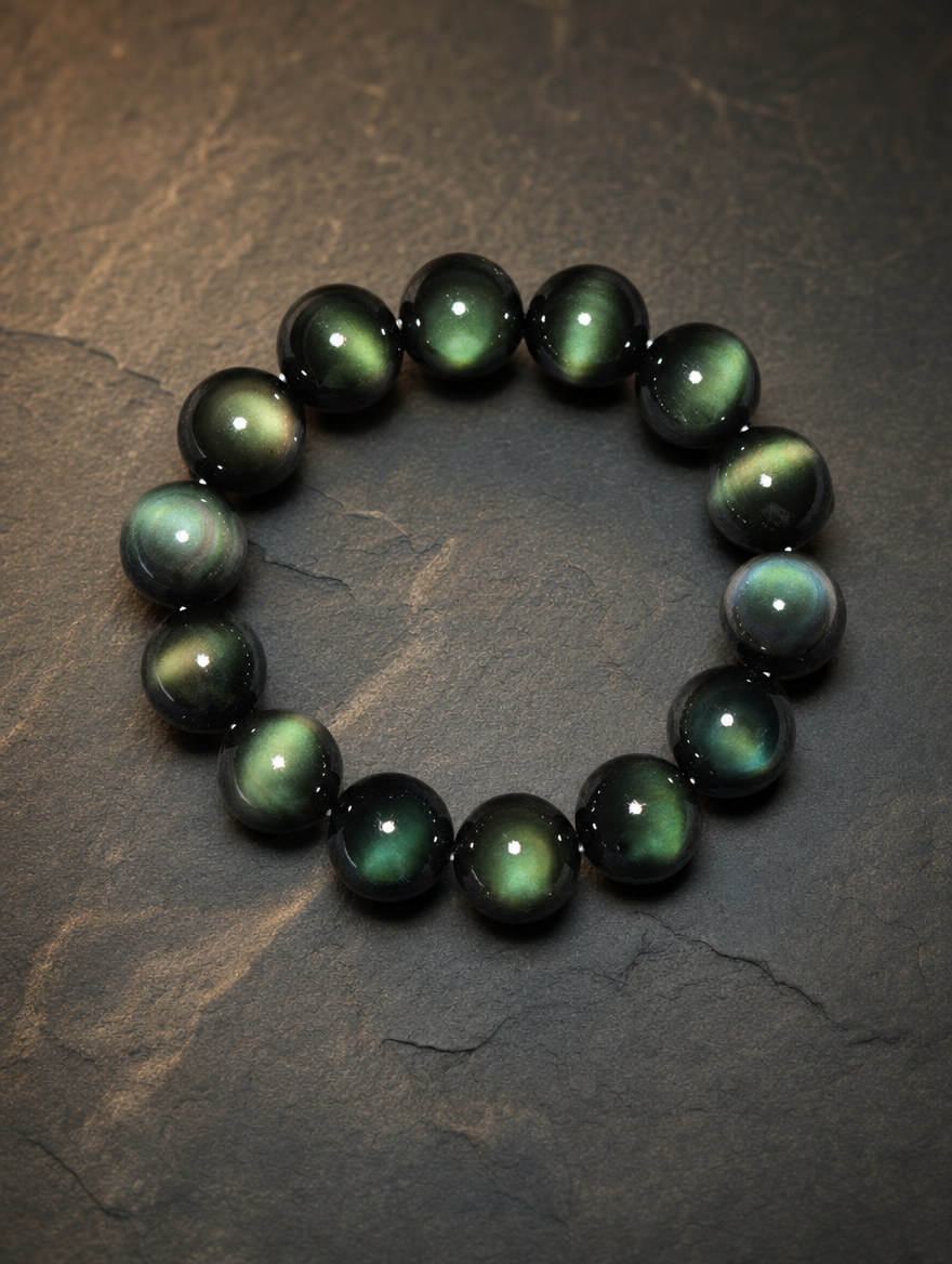 Green Eye Obsidian Bracelet setting
