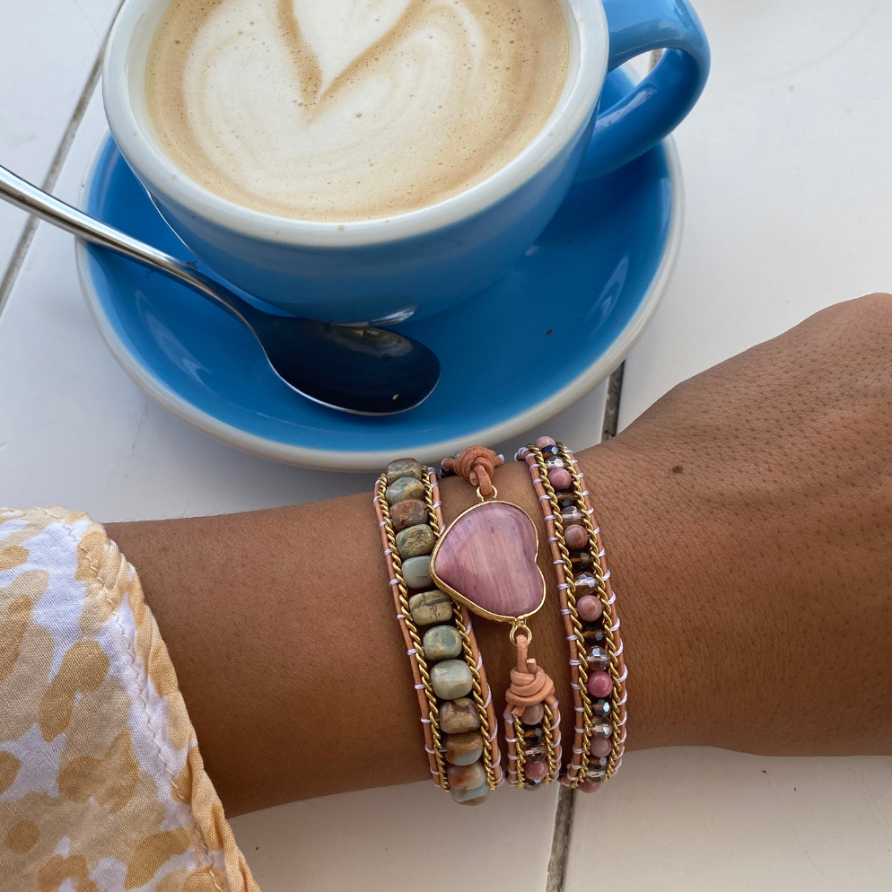 Healing Heart of Rhodochrosite - Wrap Bracelet