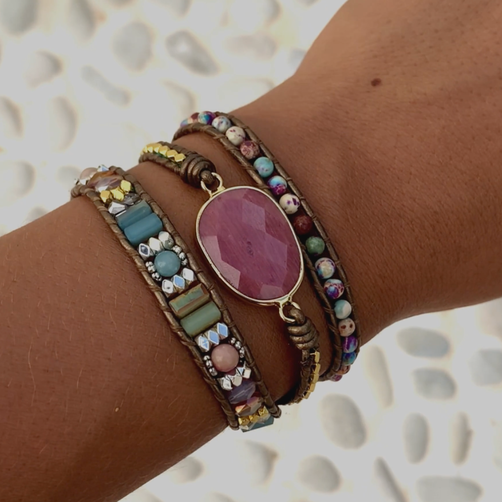 Rhodonite Positivity - Vegan Wrap Bracelet