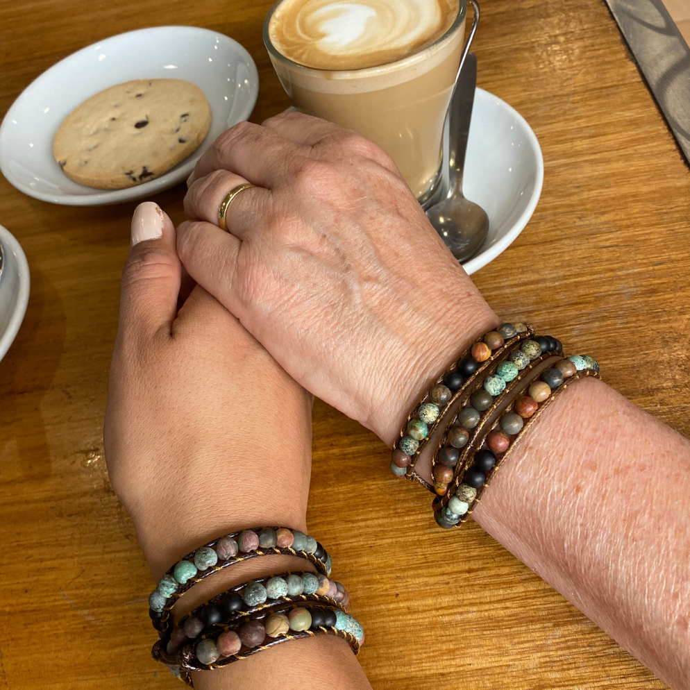 Stress Relief Jasper - Leather Wrap Bracelet