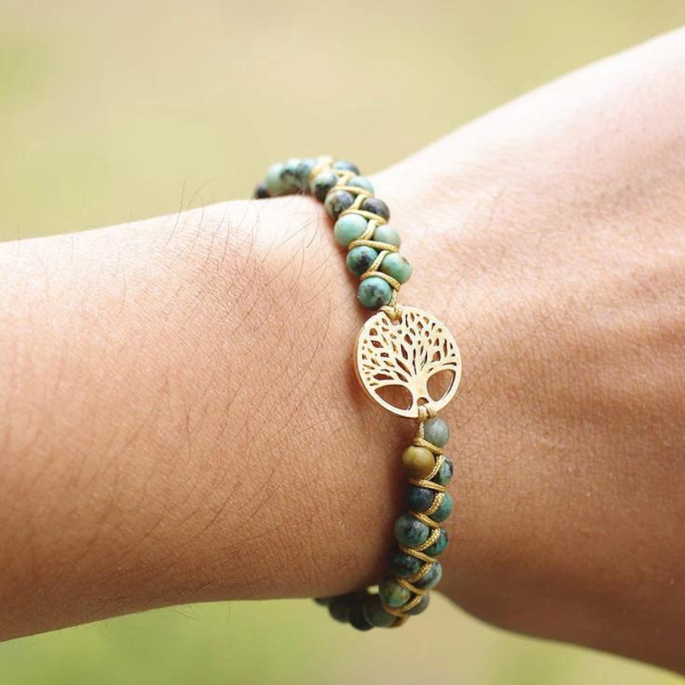 Woven Tree of Life Bracelet - Jasper Charm