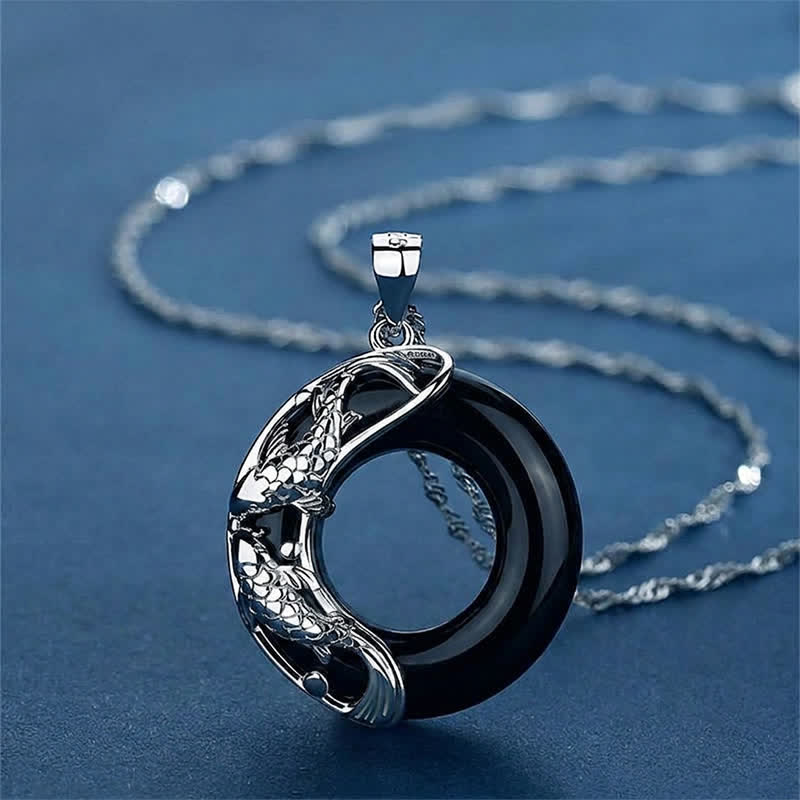 Natural White Jade Koi Lucky Necklace