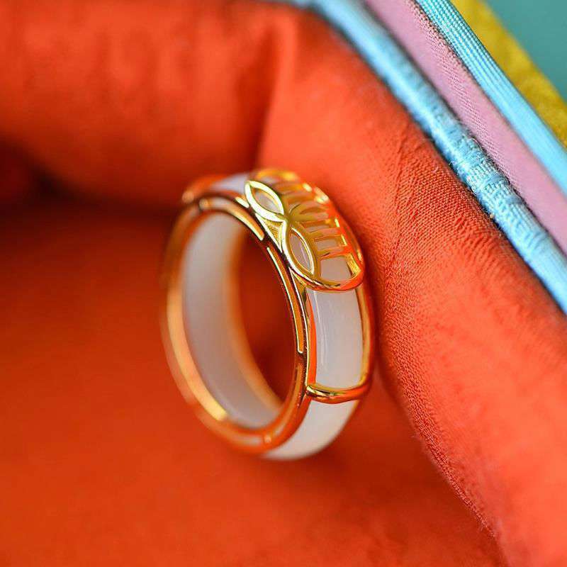 White Jade Luck Ring Necklace