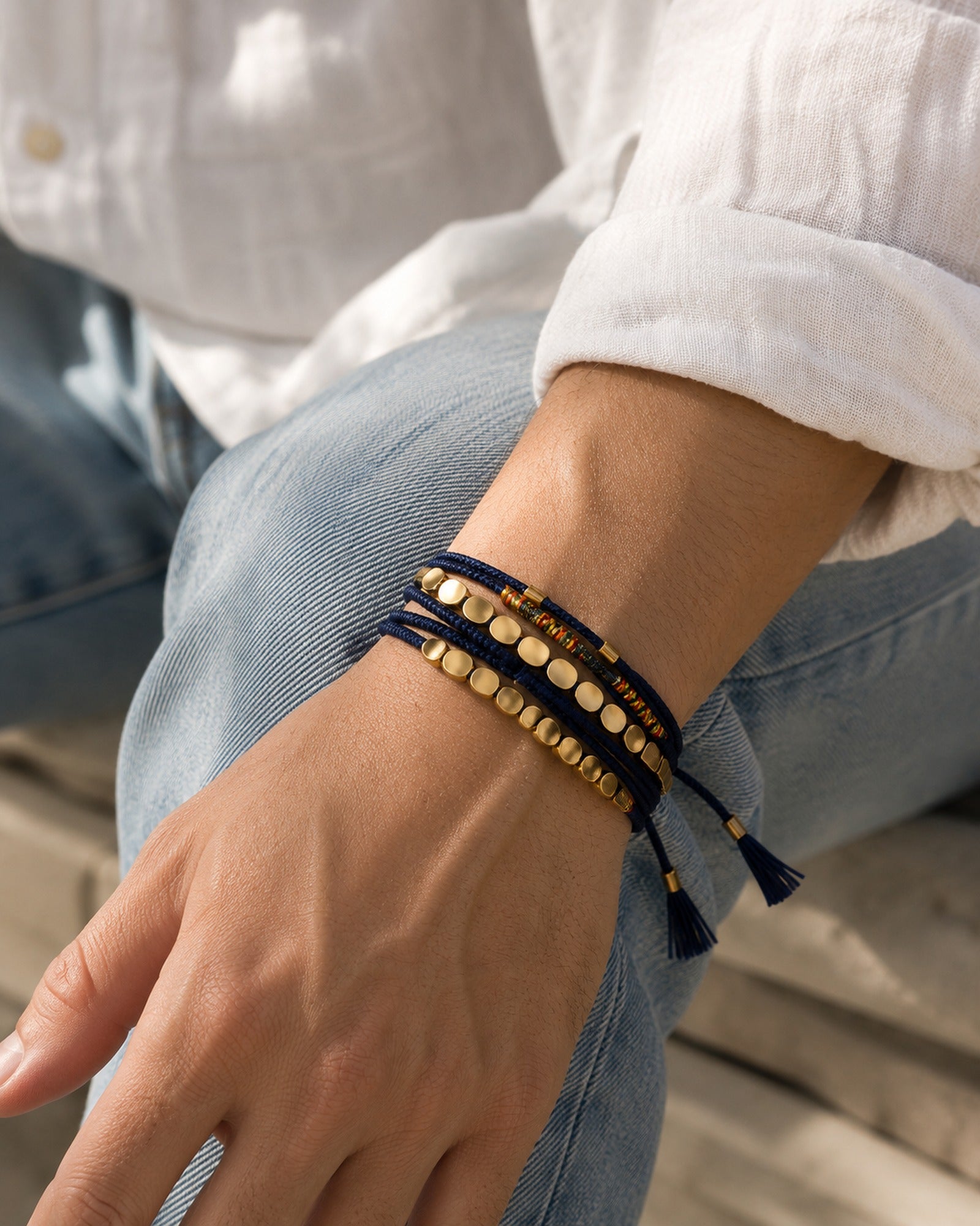 Copper Bead Bracelet Set worn