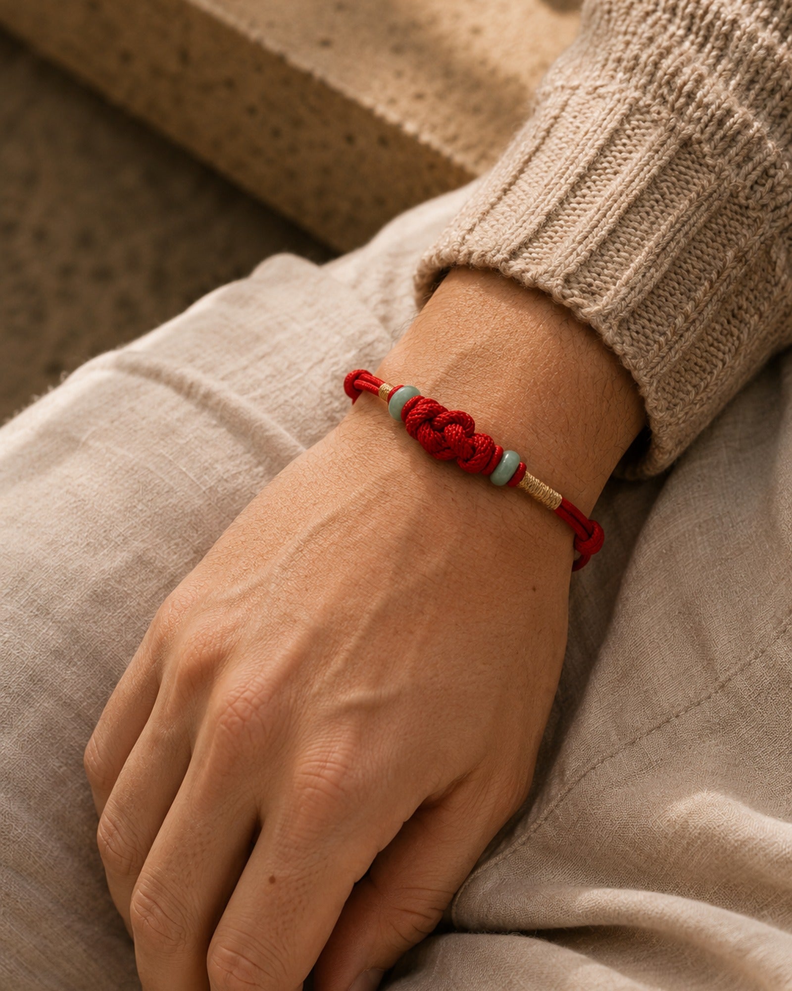 Jade Couple Knot Bracelet worn