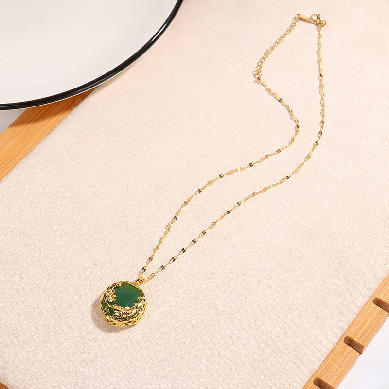 Natural Jade Koi Fish Lotus Luck Necklace Pendant