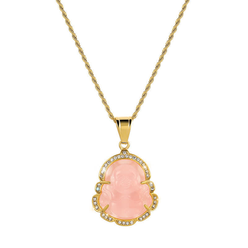 18K Gold Filled Laughing Buddha Jade Luck Necklace Chain Pendant