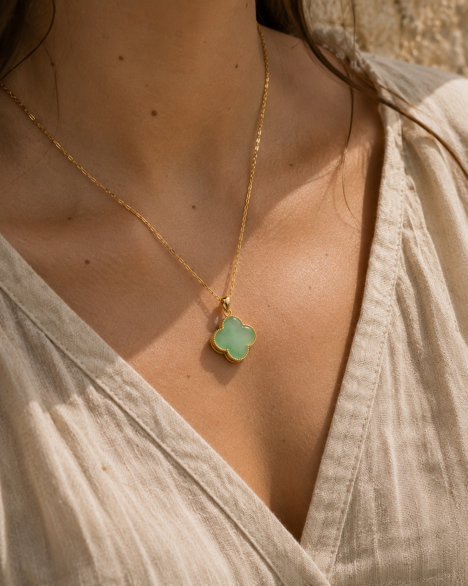 Jade Clover Necklace worn