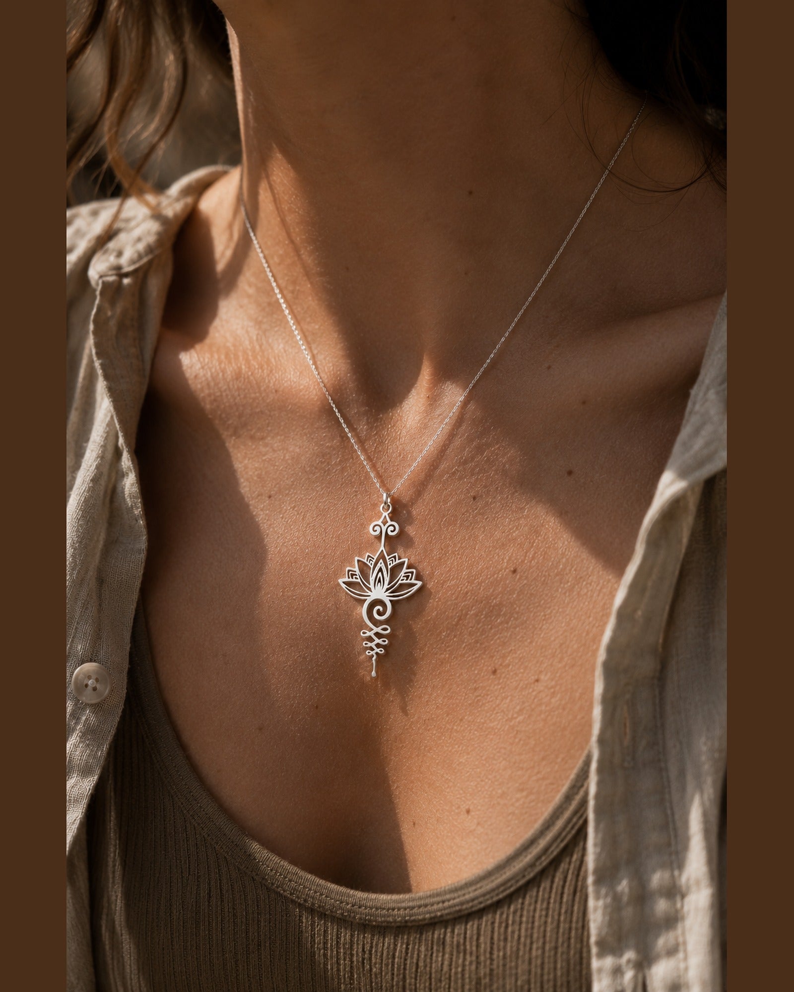 Lotus Unalome Necklace worn