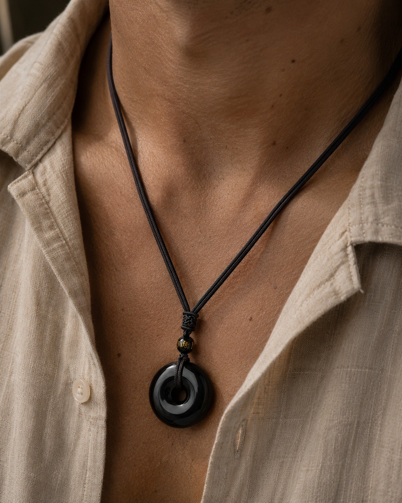 Obsidian Peace Buckle Necklace worn