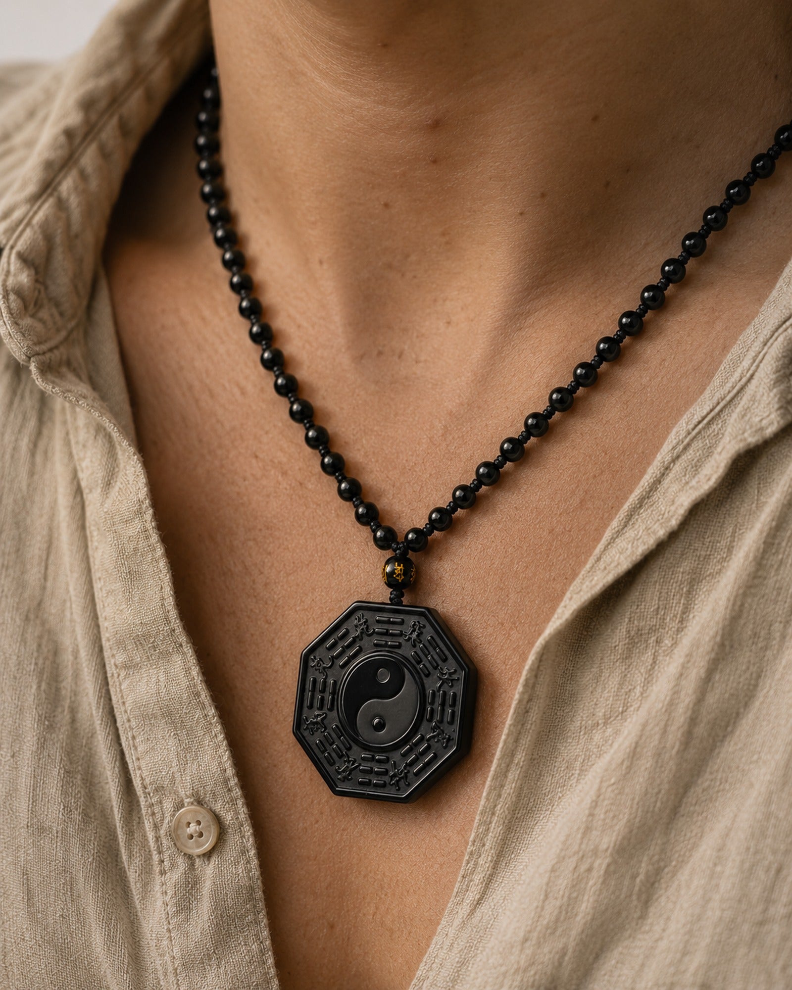 Obsidian Yin Yang Necklace worn