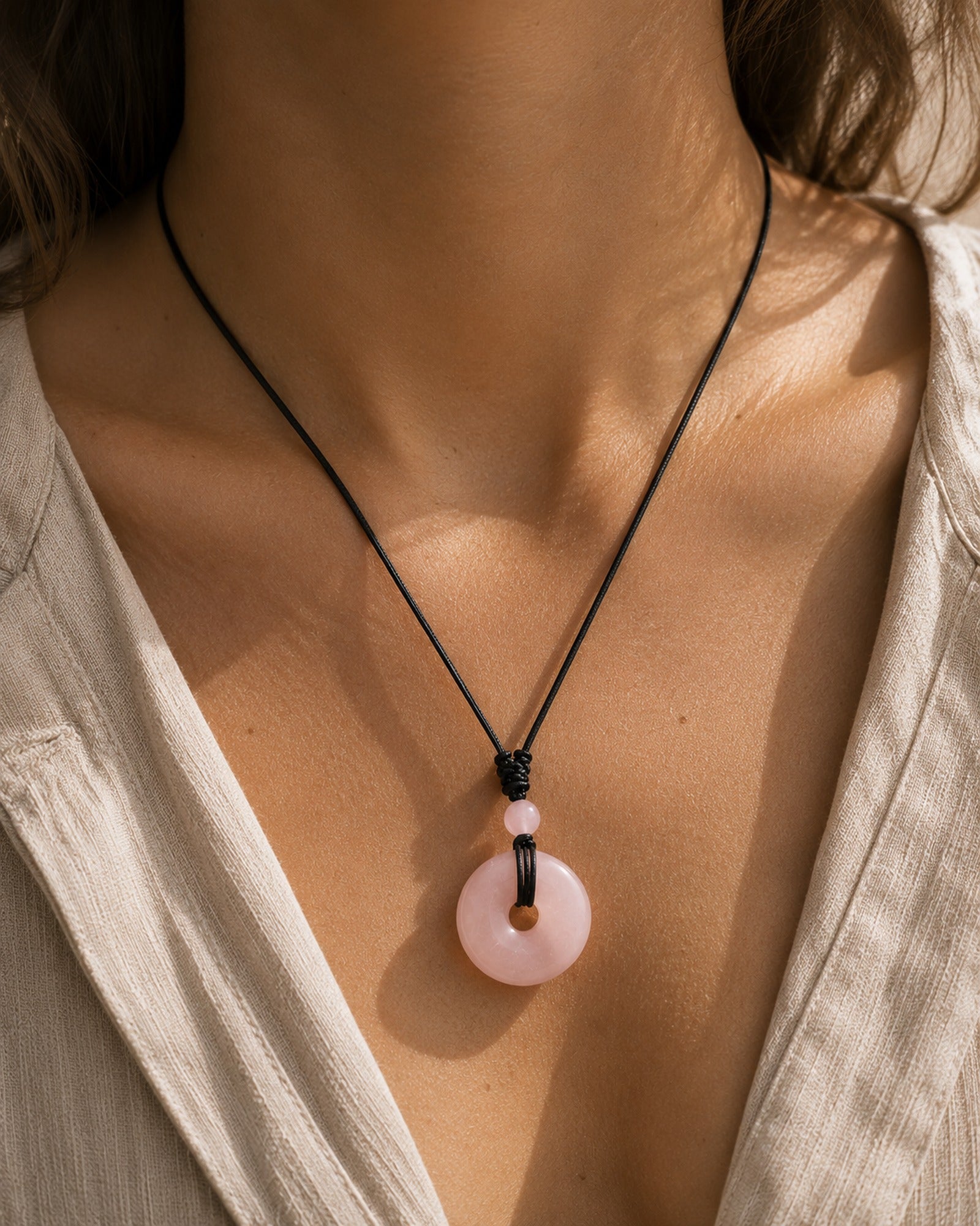 Stone Coin Pendant Necklace worn