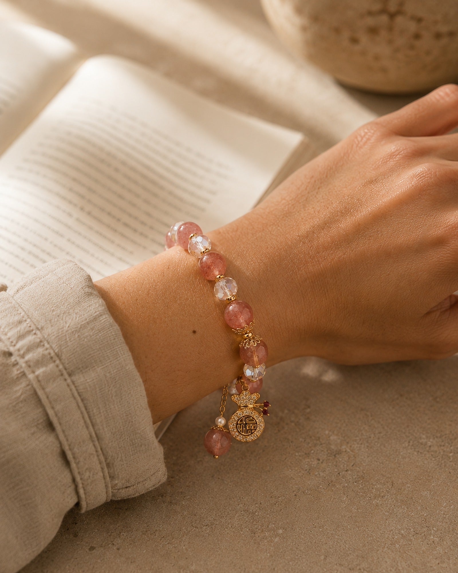 Strawberry Quartz Bracelet worn