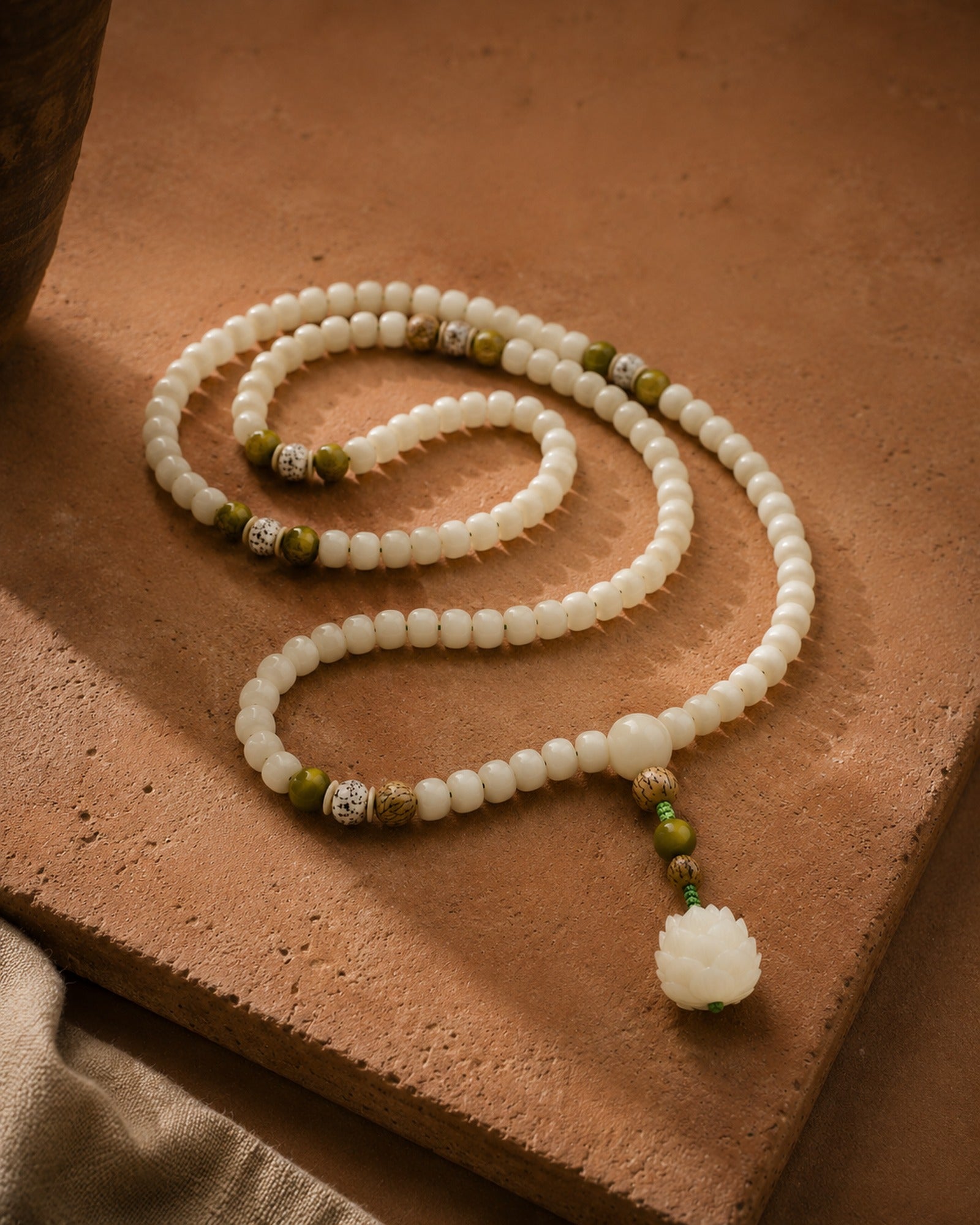 White Jade Bodhi Lotus Mala hero