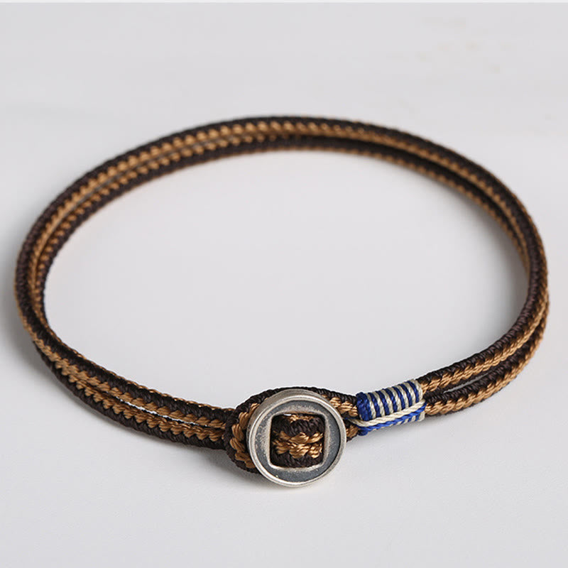 925 Sterling Silver Handmade Button Protection Weave String Bracelet