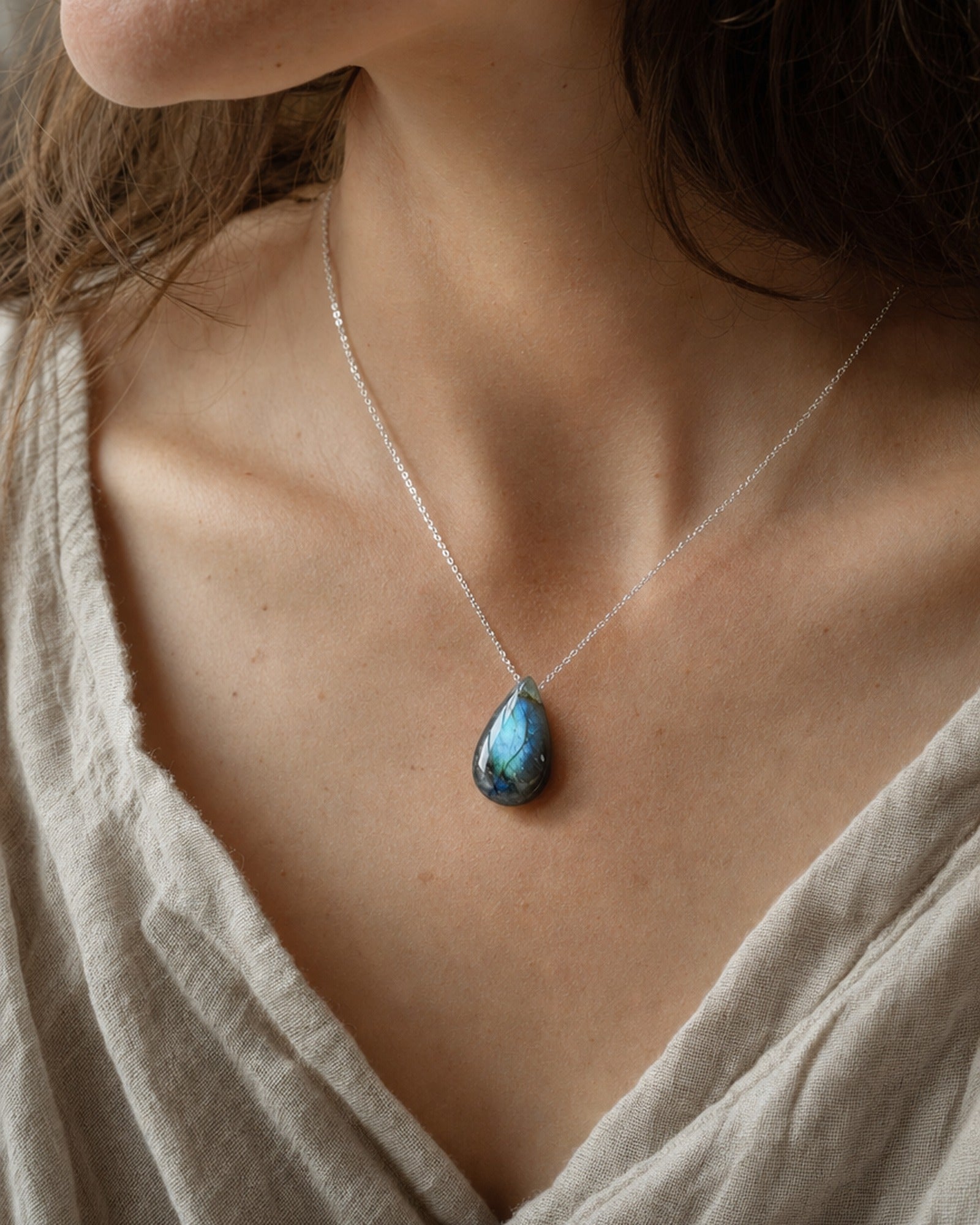 Labradorite Teardrop Necklace worn