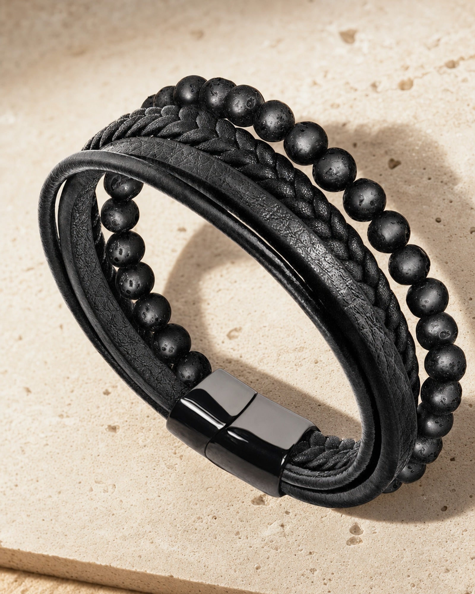 Lava and Onyx Leather Bracelet setting