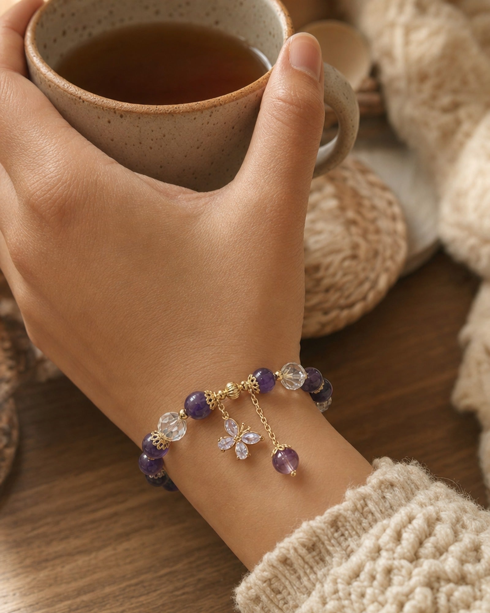 Amethyst Butterfly Bracelet worn