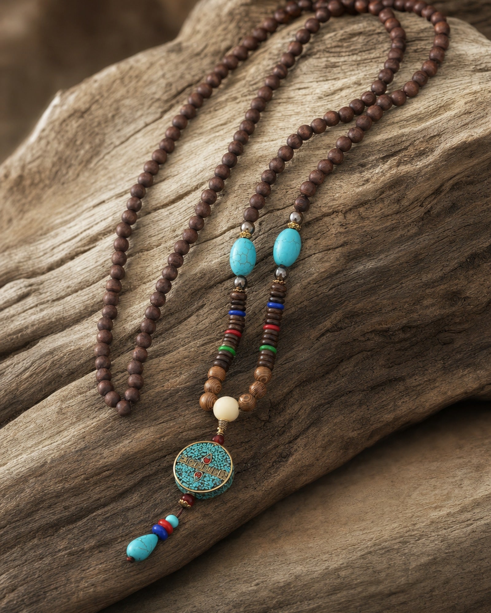 Turquoise Wenge Wood Mala Necklace setting