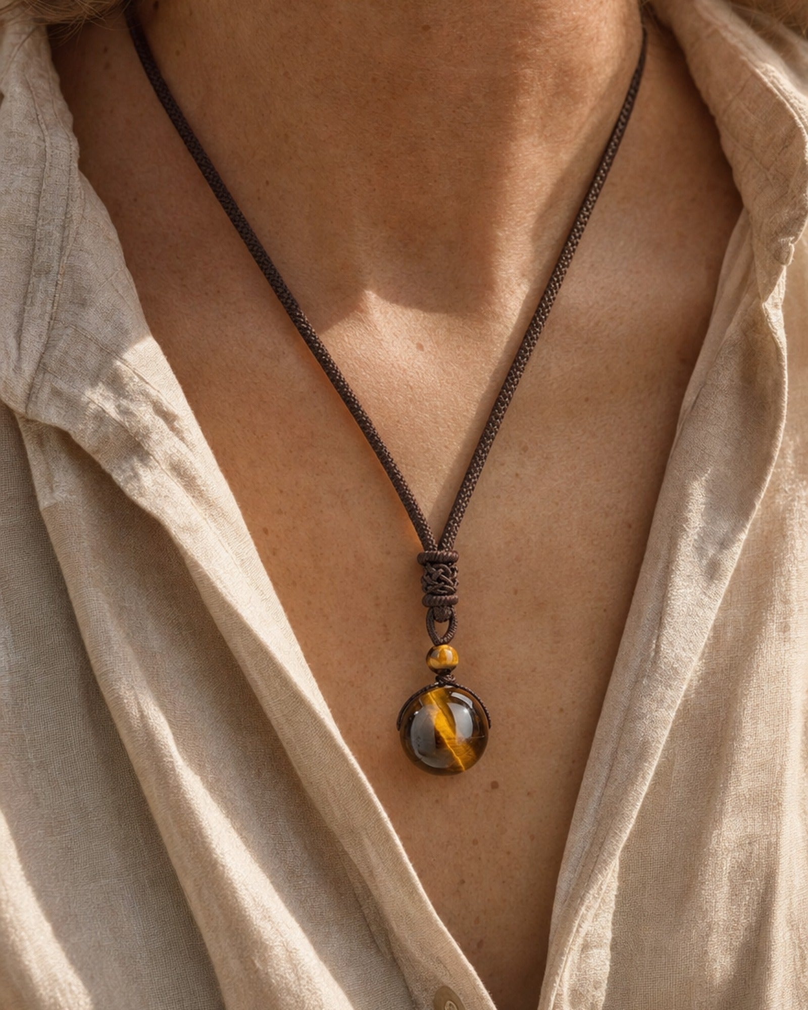 Tigers Eye Pendant Necklace worn