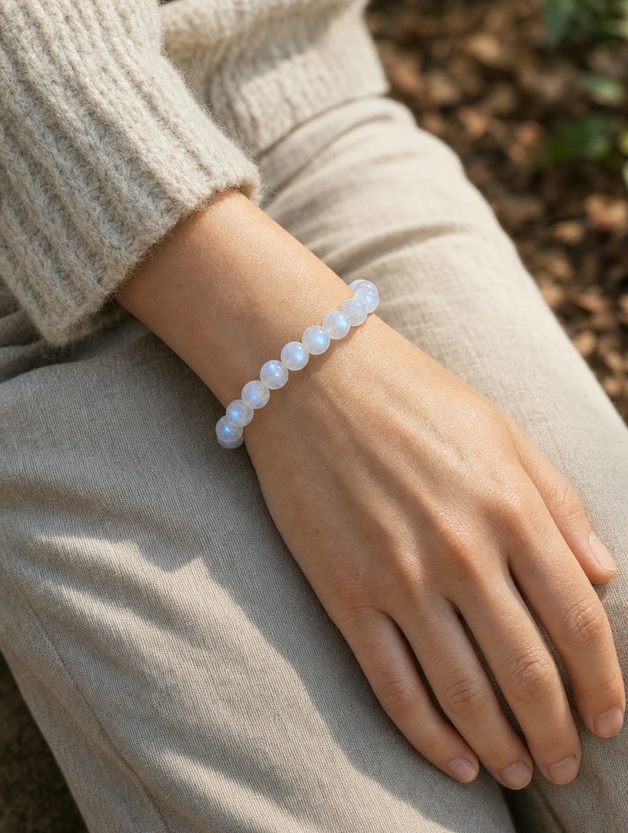 Moonstone Bead Bracelet worn