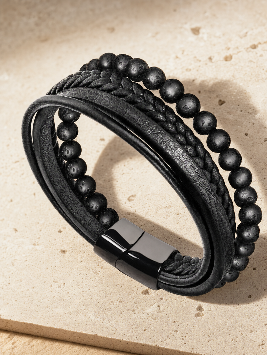 Lava and Onyx Leather Bracelet setting