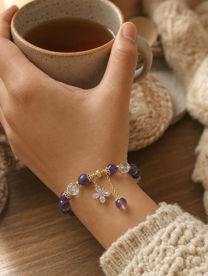 Amethyst Butterfly Bracelet worn