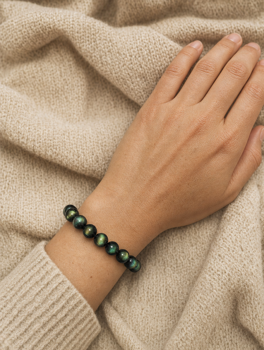Green Eye Obsidian Bracelet worn