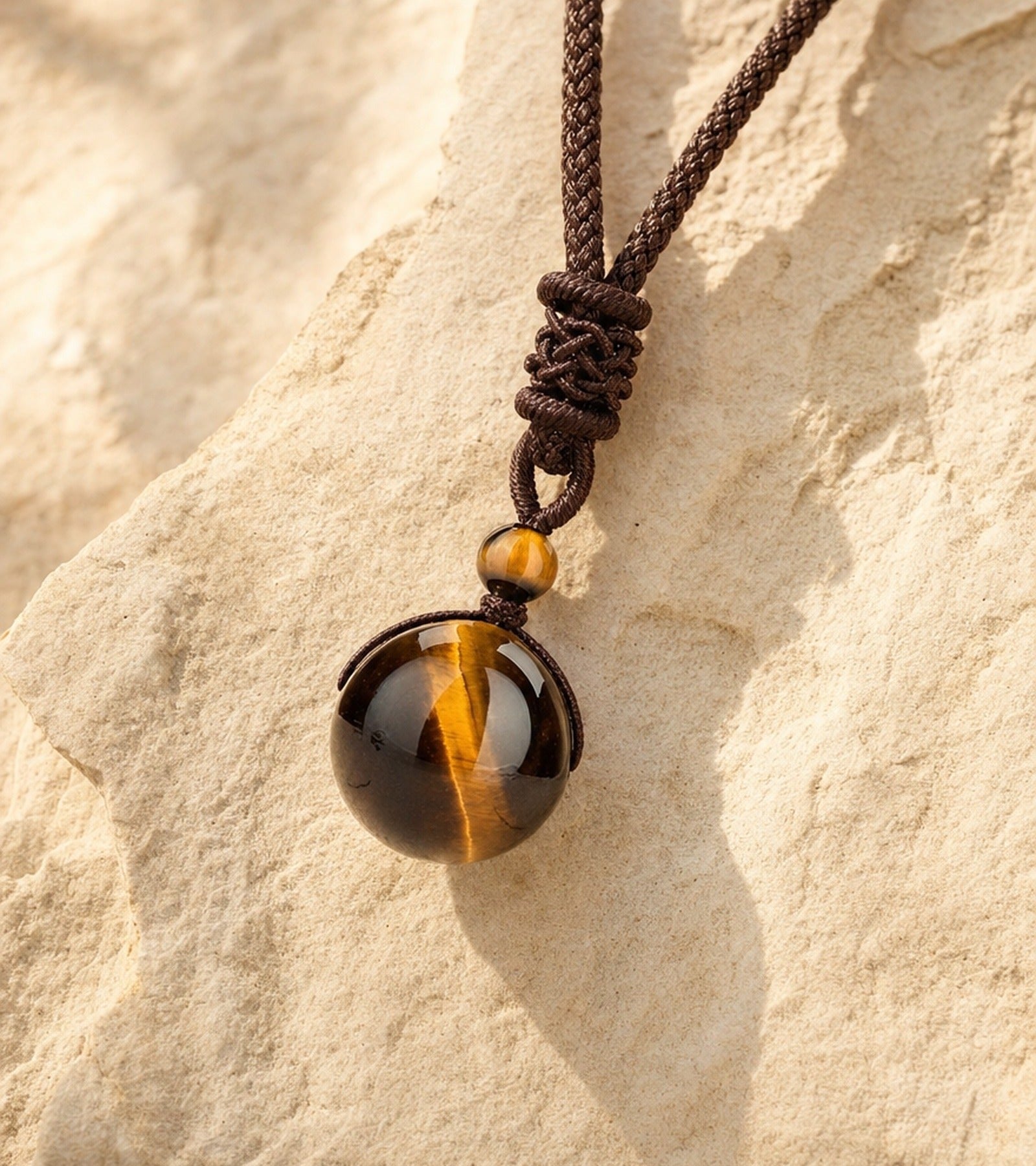 Tiger eye pendant on warm stone