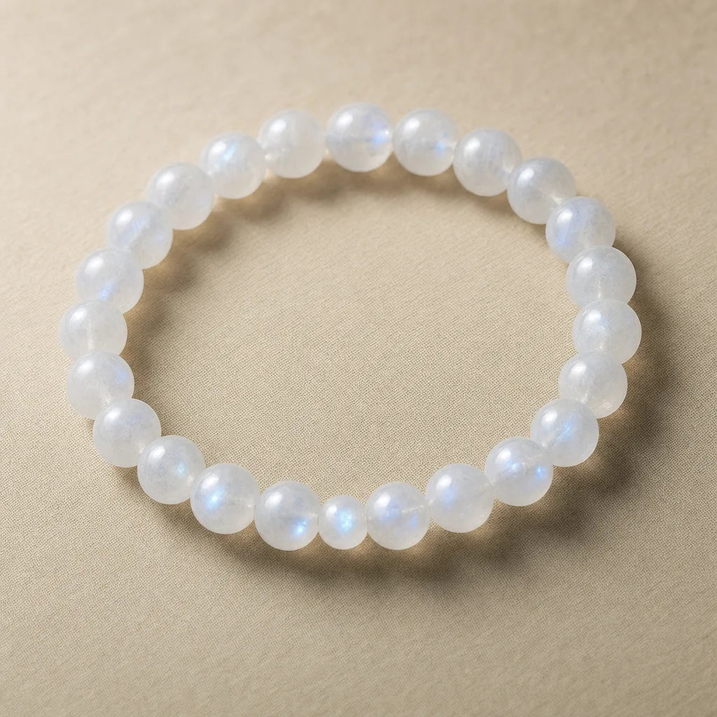 Moonstone Bead Bracelet, ZAIA jewelry, pack view. PACK — Studio product. Warm natural light, low-contrast editorial photography.