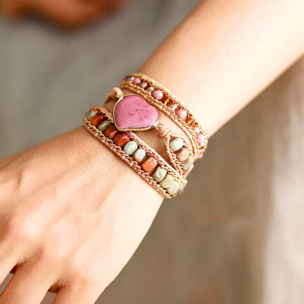 Healing Heart of Rhodochrosite - Wrap Bracelet