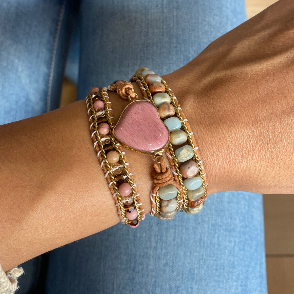 Healing Heart of Rhodochrosite - Wrap Bracelet