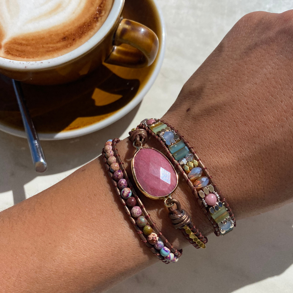 Rhodonite Positivity - Vegan Wrap Bracelet