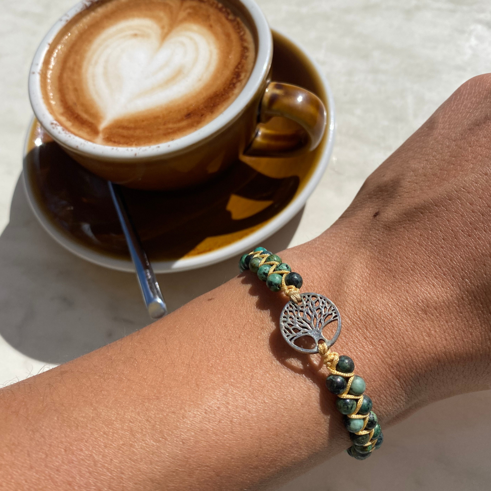 Woven Tree of Life Bracelet - Jasper Charm
