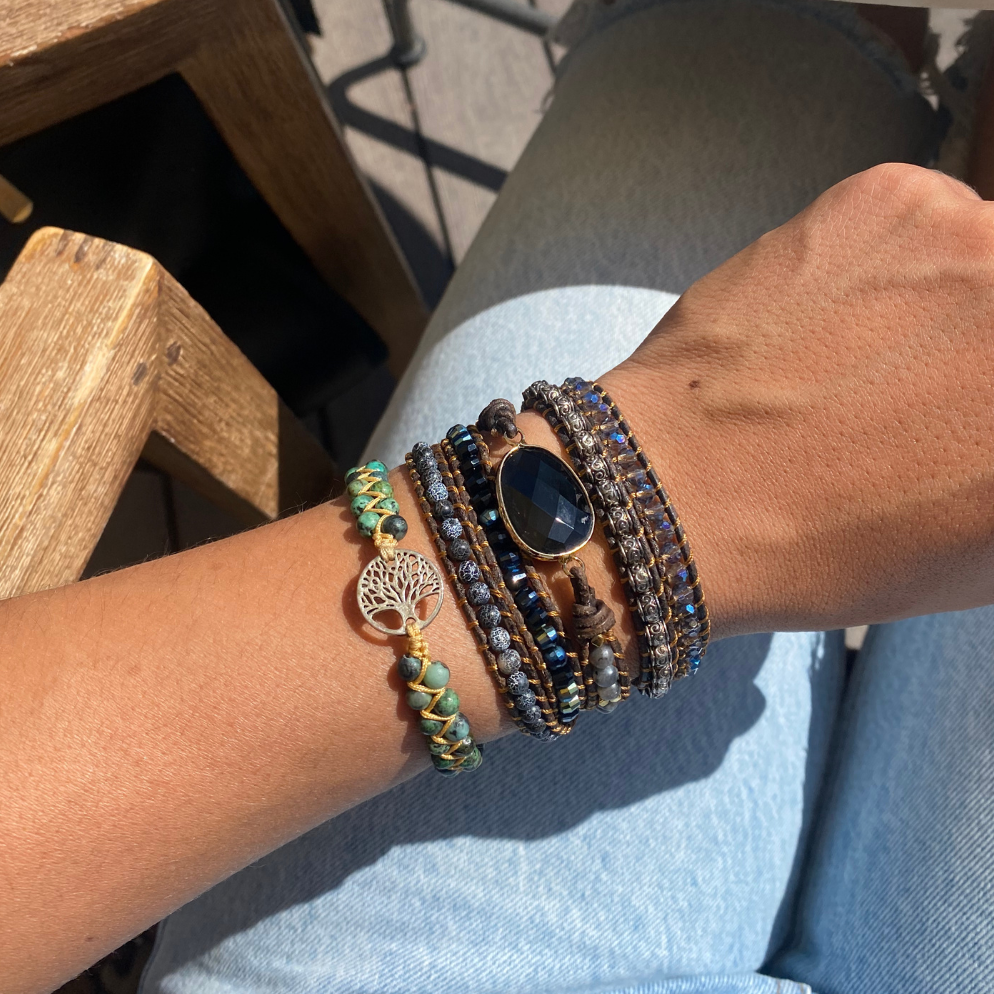 Woven Tree of Life Bracelet - Jasper Charm